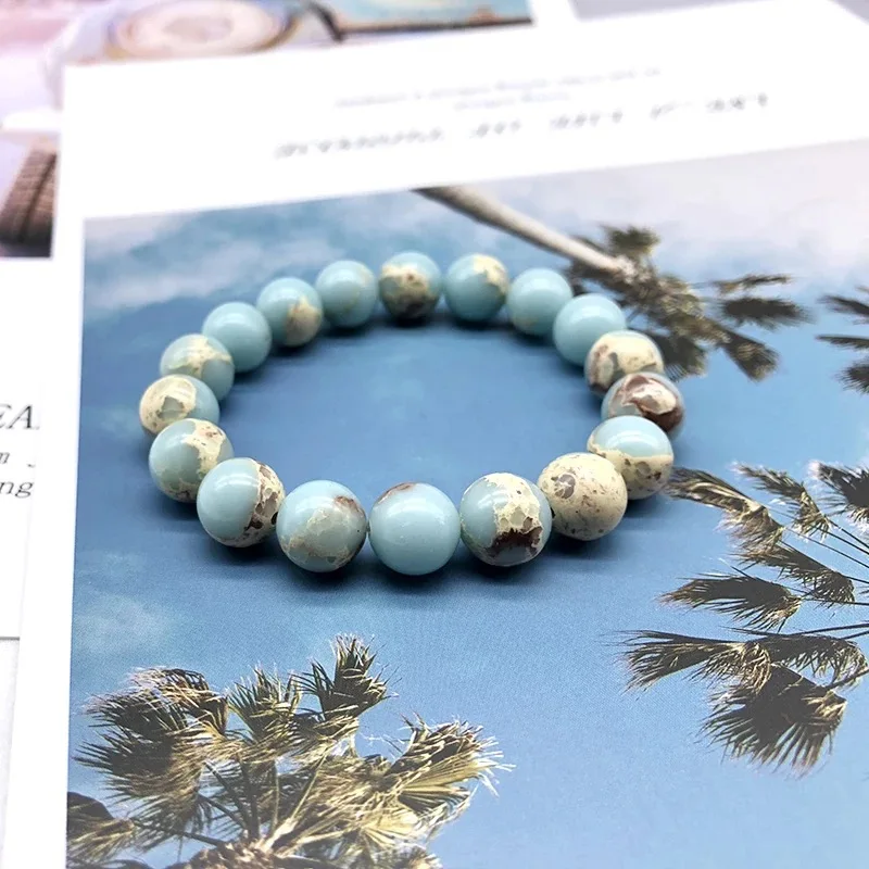 Natural Stone Light Blue Streche Pulserase Bijoux Bracelet Elastic Women Fashion Jewelry Round Loose  Beads Created Charms