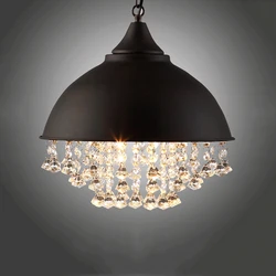 Industrial Black Vintage Pendant Lamp Iron Crystal Chandelier Lighting Ceiling Fixture Restaurant Cafe Kitchen Lamp Design