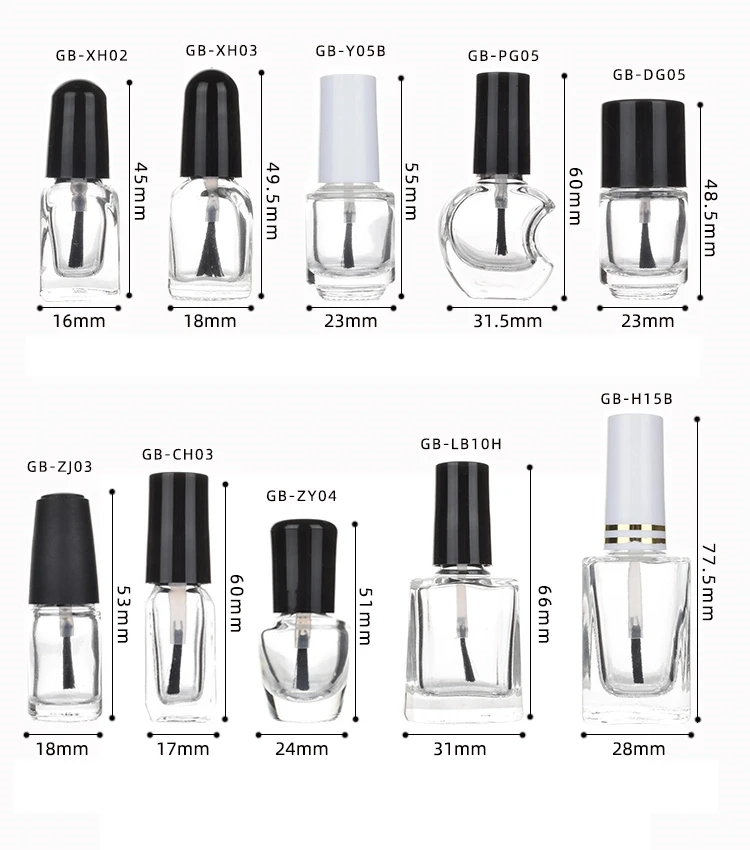 Botellas Vacías de vidrio para esmalte de uñas, envase cosmético con pincel de vidrio transparente, 2ml-15ml, 10-50 unids/lote