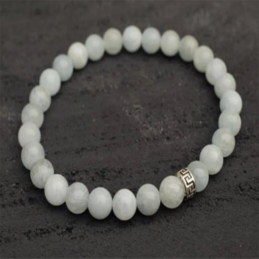 8MM White Jade Gemstone Beads Mala Bracelets Stretchy 7.5inches Bless Buddhism Energy Bead Wrist Yoga Spirituality Meditation