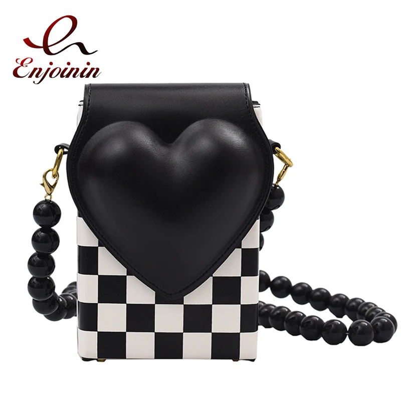 Heart Shaped Design Purses and Handbags for Women Fashion Beaded Shoulder Bag Female Small Crossbody Bag Stitching Color Clutch