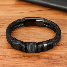 Men's Leather Rope Stainless Steel Bracelet #4