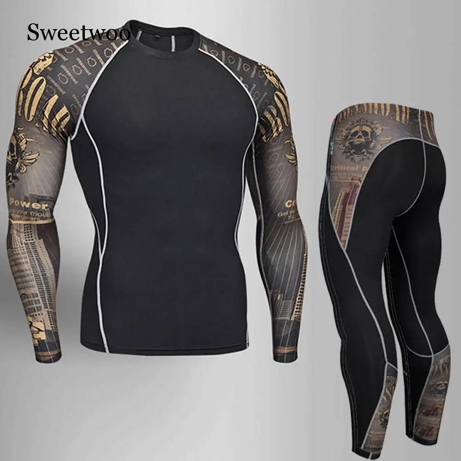 Man Compression Sports Suit Quick Drying Perspiration Fitness Training MMA Kit Rashguard Male Sportswear Jogging Running Clothes