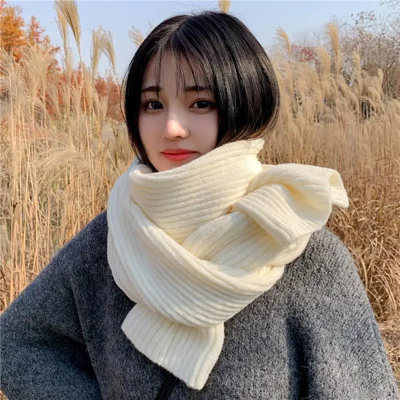 Short Scarf Winter Female Pure Color Wool Knitted Scarf Student Adult Korean Keep Warm Outside In Winter Fashion Scarf Women