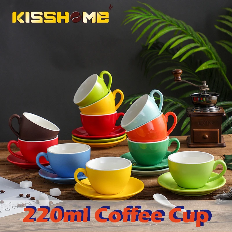 220ml Coffee Cup Sets High-grade Simple European Style Mug Thick Colored Glaze Ceramic Espresso Cappuccino Flower Latte Cups