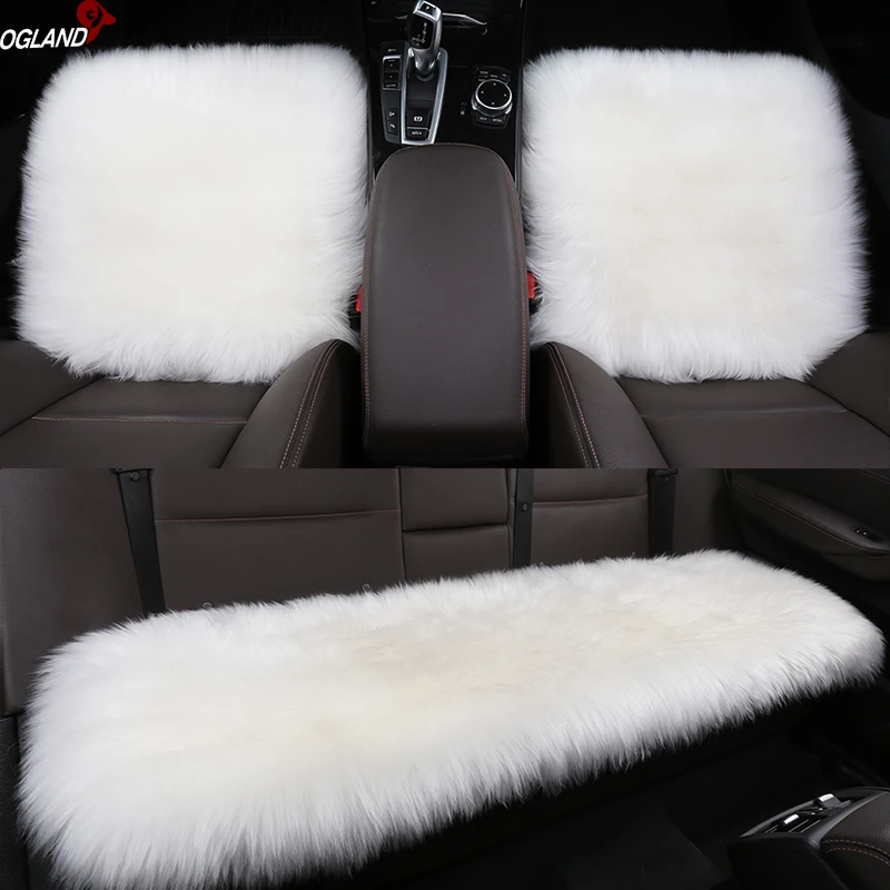 OGLAND Hotsale Long Wool Leather car seat cover set for adult Fur Cushion vehicle accesorios Para Auto Australian Sheepskin 3pcs