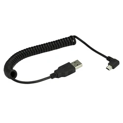 Spring Coiled  Mini USB 5Pin  Left or Right Angled To USB 2.0 Male Data Charging Cable 40cm
