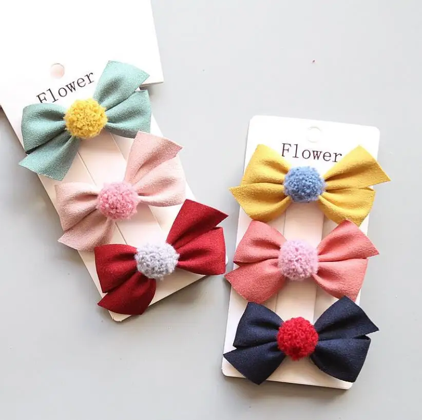 Kids Delicate Barrettes Fashion Winter New Bowknot Pom Ball Hair Clips Glitter Hairpins Princess  Hair Accessories Headwear J105