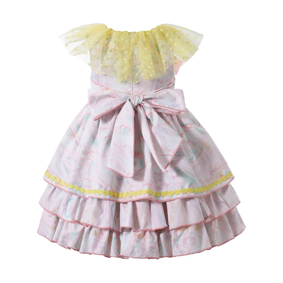Pettigirl Cute Kids Summer Yellow and Pink Princess Dresses for Baby Girls Ruffle Boutique Clothes Outfits Size 2345681012 Years