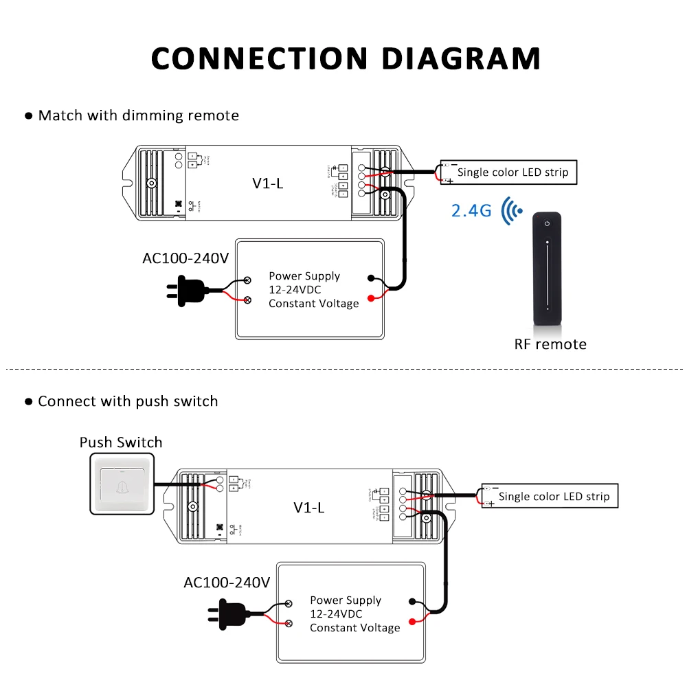 Dimmer LED 12V 24V 15A Single Color Touch Dimmer Remote Switch 2.4G RF Smart Wifi Wireless PWM LED Strip Light Remote Dimer V1-L
