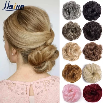 Hairro Synthetische Elastische Chouchou Krullend Chignons Haar Touw Natuurlijke Fake Knot Krullend Clip In Haar Paardenstaarten Extensions