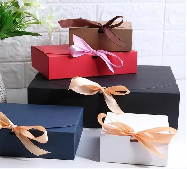 Multiple size Black White Kraft Paper Gift Box Package Wedding Party Favor Candy Boxes with Ribbon