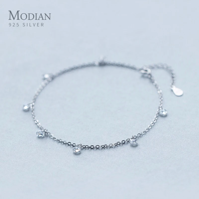 

Modian Shining Zircon Anklet Authentic 925 Sterling Silver Fashion Barefoot Original Chain Bracelet For Women Fine Jewelry