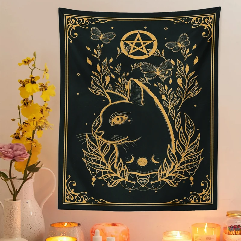 Cat Witchcraft Tapestry Wall Hanging Tarot Tapestry Bohemian Style Decoration Home Decoration Hippie Mattress Dorm Room Decor