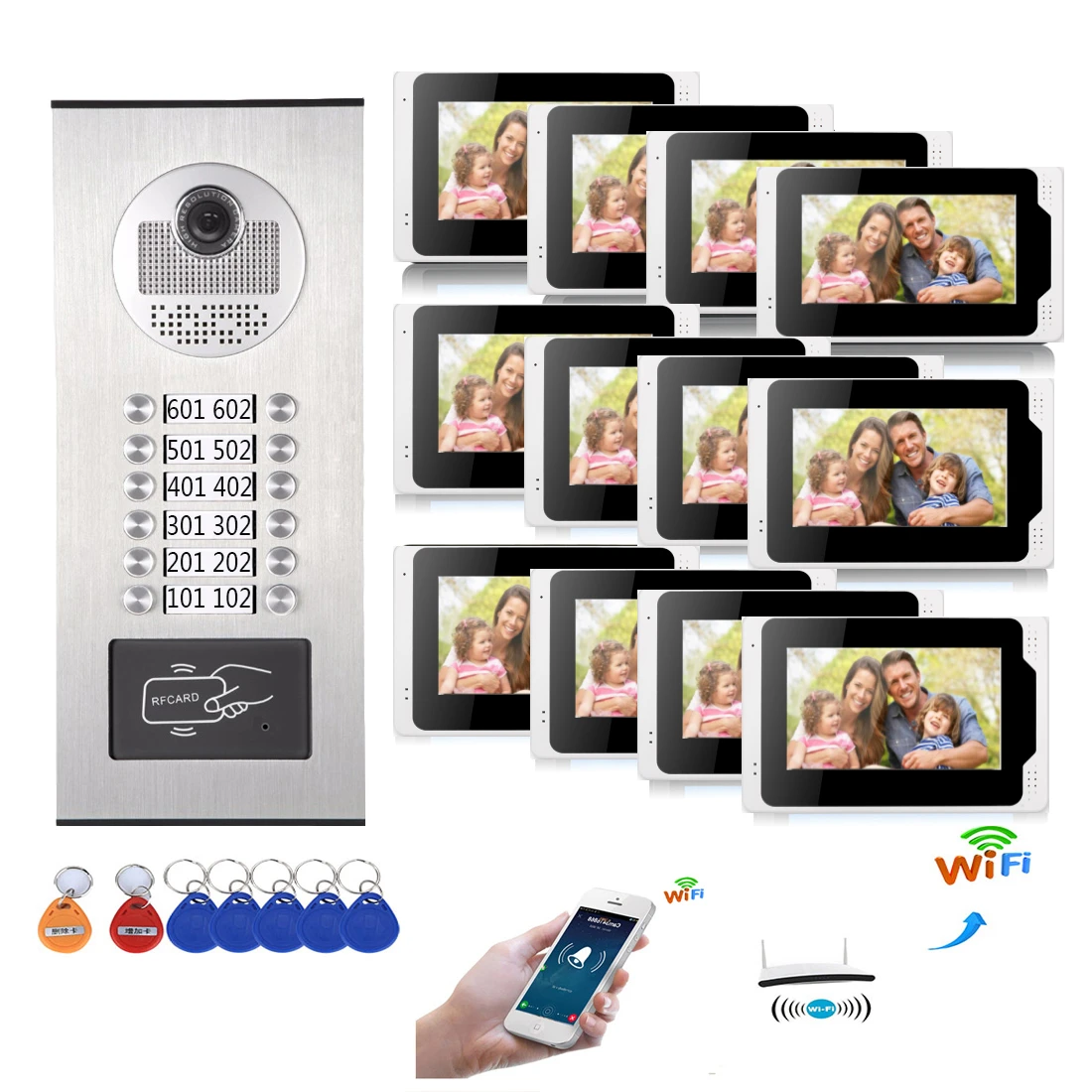 12 wohnungen Tuya App Remote Entsperren Video Intercom 7 Zoll Monitor WIFI APP Video Tür Telefon Türklingel Home Security Intercom KIT