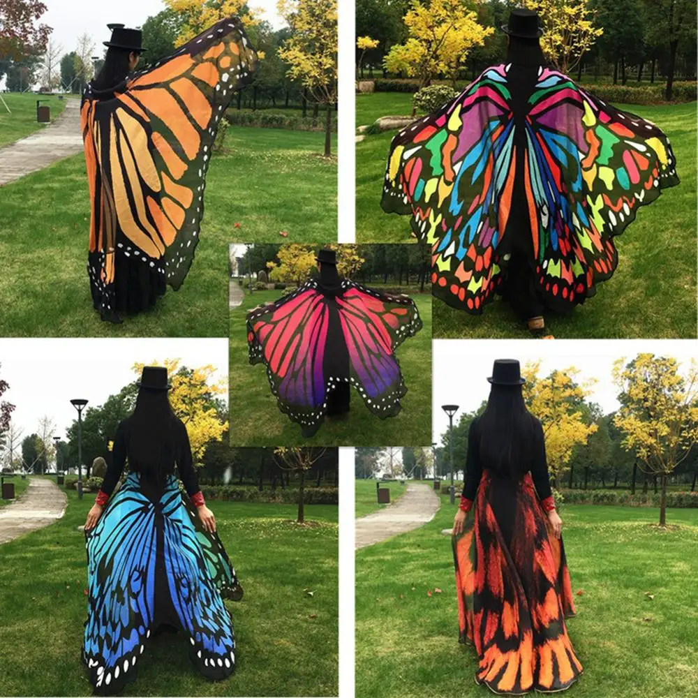 Fashion Butterfly Wing Polyester Beach Towel Cape Scarf Women Christmas Halloween Gift Summer Printed Towel Fashion Lady Clothes