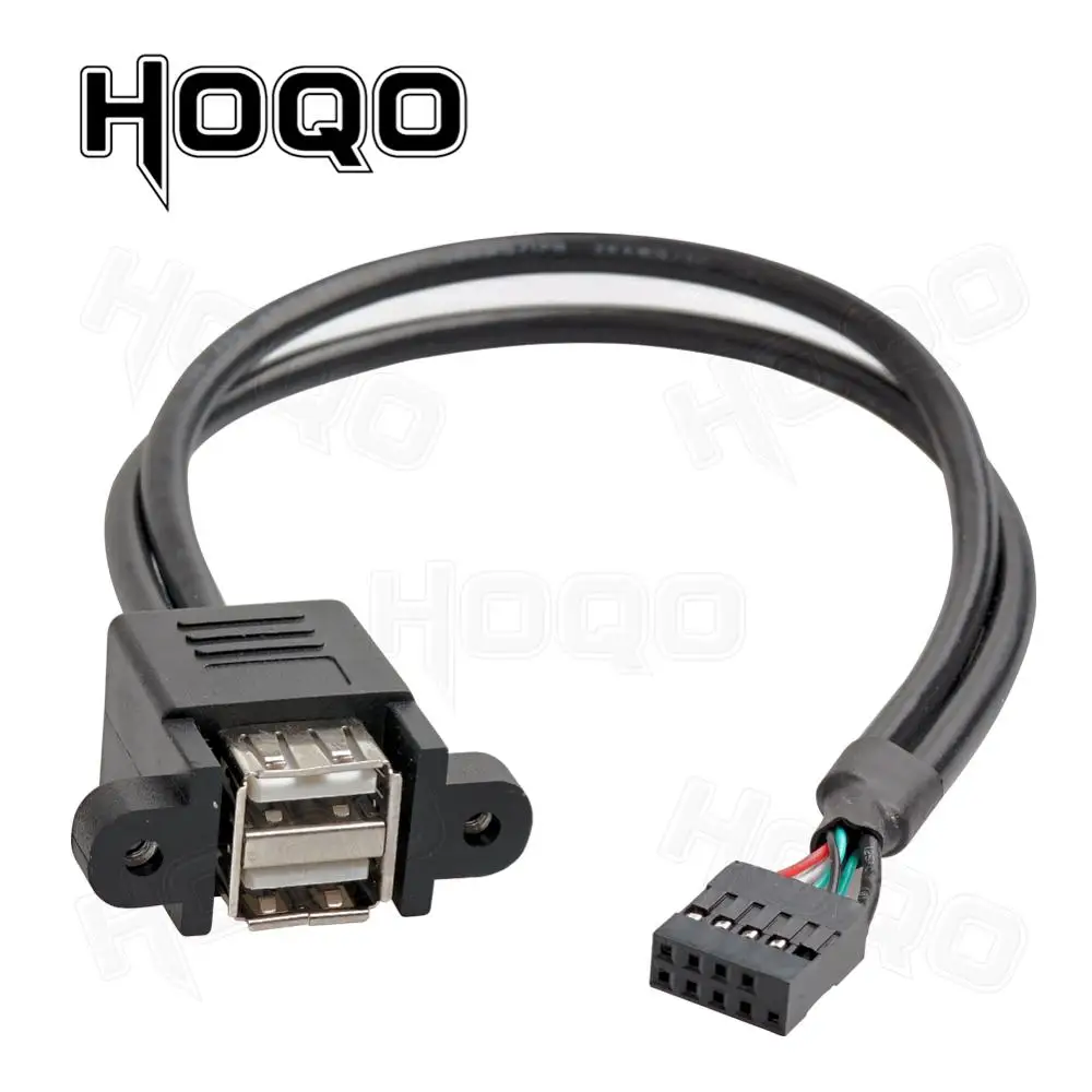 Dual USB 2.0 Female to Motherboard Internal 9pin Pitch 2.54mm Cable 2-port USB Type A Female Screw Lock Panel Mount Cord 30 50cm