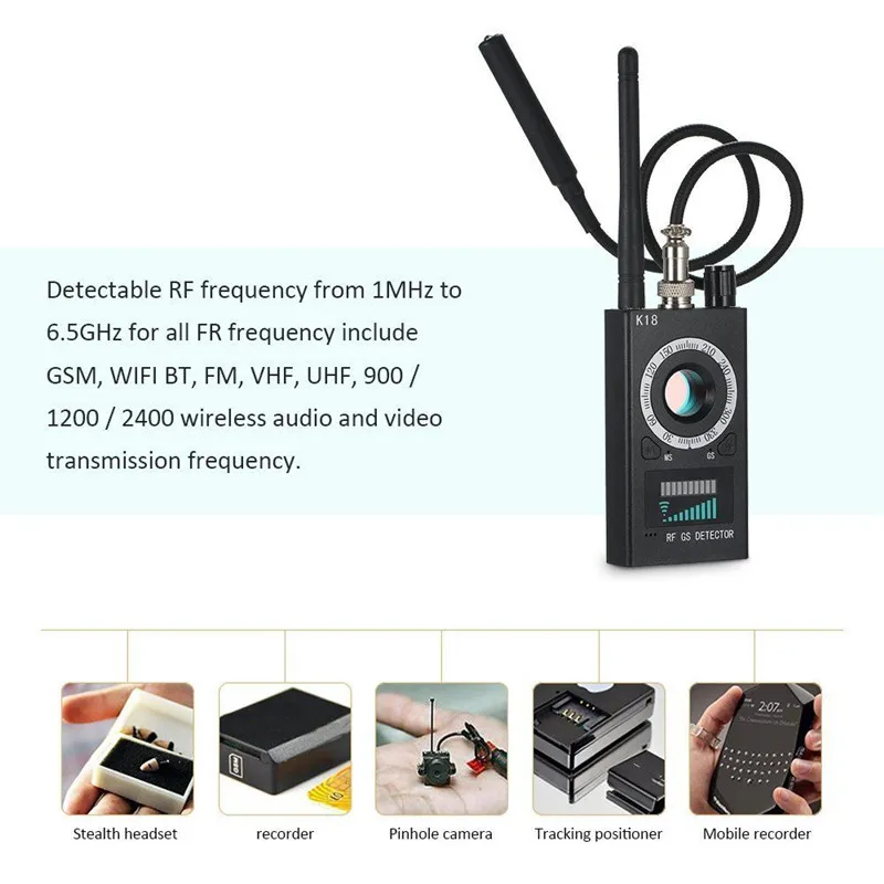 1MHz-6.5GHz K18 Multi-function Anti-spy Detector Camera GSM Audio Bug Finder GPS Signal Lens RF Tracker magnetic detector