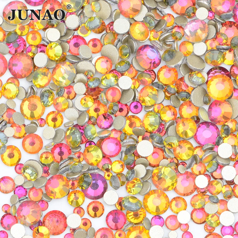 JUNAO 1440Pc Mix Size viola fantasma vetro Strass Glitter cristallo pietra Non Hotfix Strass tondo per Nail Art 3D decorazione fai da te