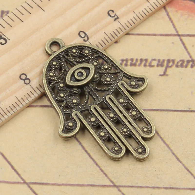 6pcs Charms Death Eye Hamsa Palm Fatima Hand 36x25mm Tibetan Bronze Silver Color Pendants Antique Making DIY Handmade Jewelry