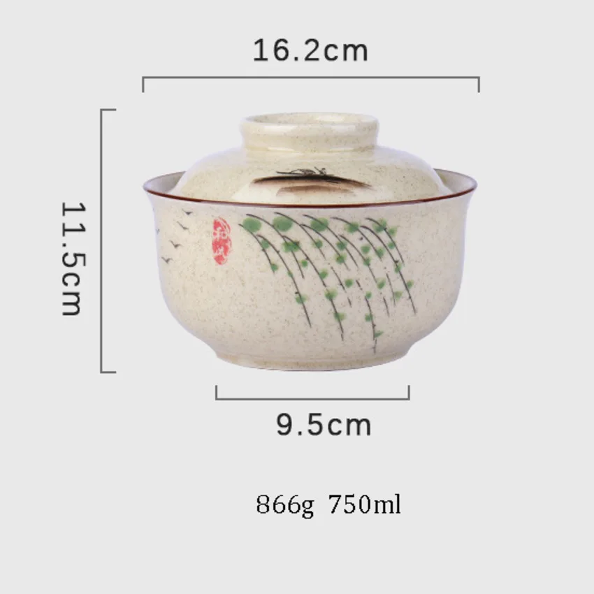 Japanese Instant Ramen Bowl With Lid Retro Ceramic Large Capacity Noodle Salad Soup Bowls Household KitchenTableware Supplies