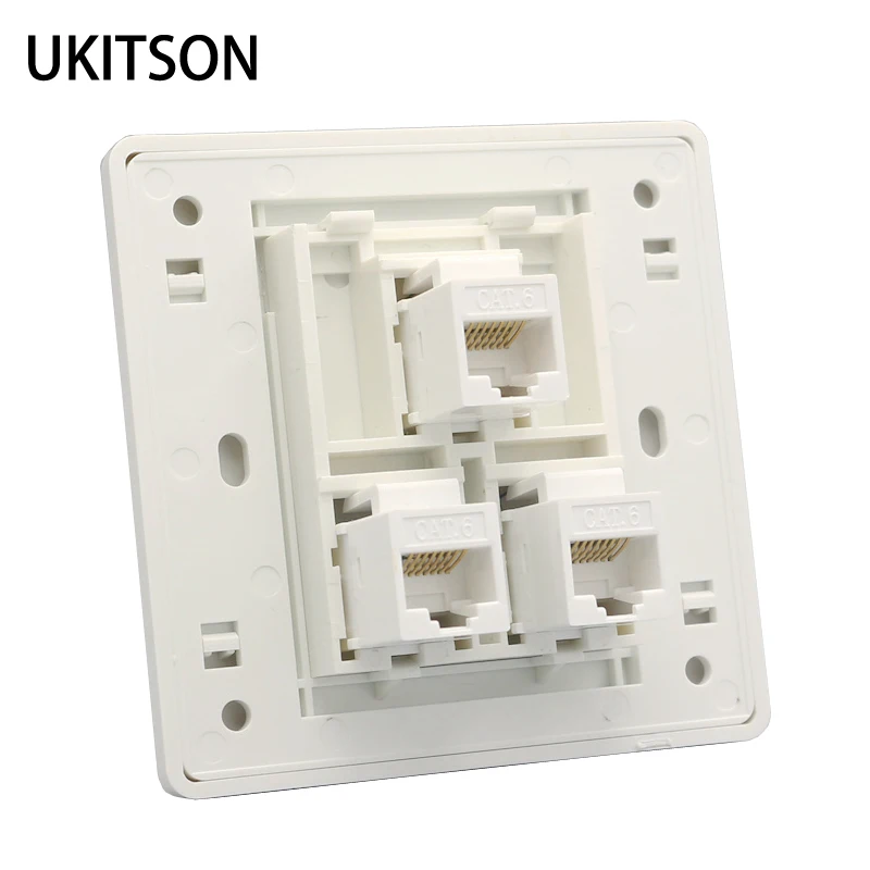 3 Ports Female CAT6 RJ45 Internet LAN Faceplate Network Socket 86x86mm Wall Panel For Office Homoe Computer Plug