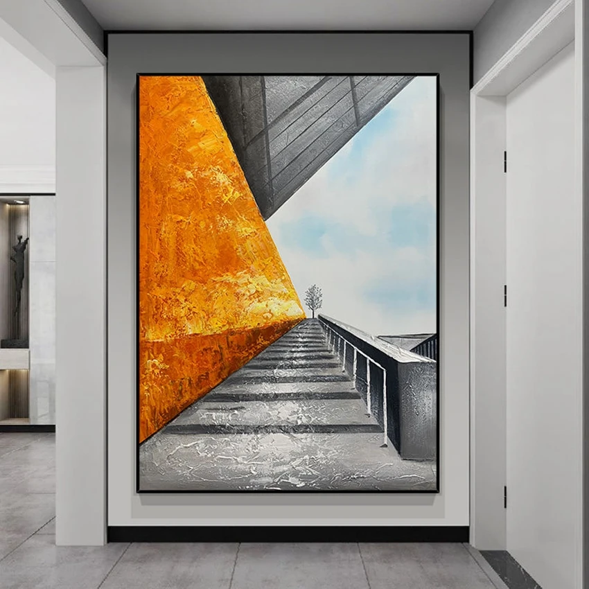 

Pure Manual Oil Painting Modern Abstract Architecture Corridor Home Decor Mural Living Room Office Porch Hotel Hanging Picture