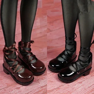 BJD doll shoes are suitable for 1/3 1/4 size daily lacing student leather shoes flat shoes black brown 2 color doll accessories