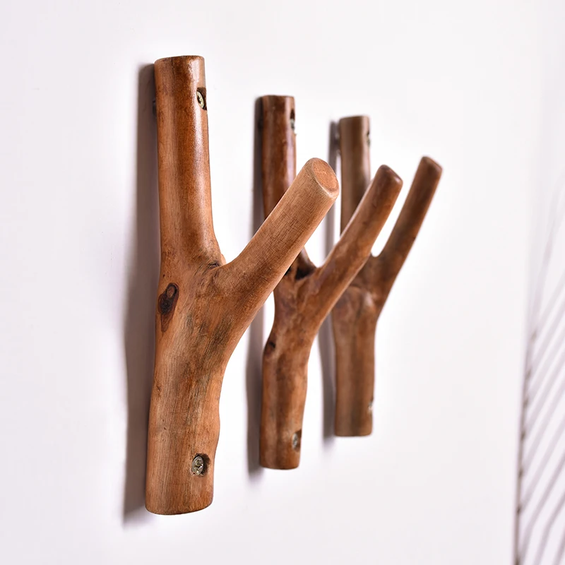 

Solid Wood Tree Branch Hook Creative Retro Log Branch Xuanguan Door behind the Wall Hanging Clothes Hook Clothes Hanging