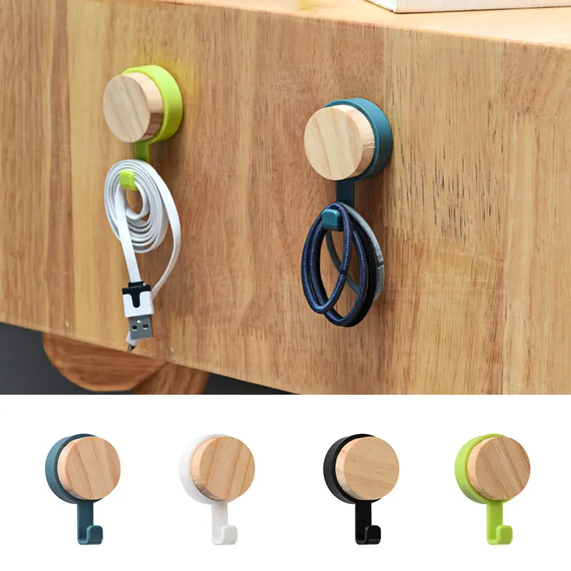 Wood Key Holder Hat Scarf Storage Organizer Strong Viscosity Key Ring Storage Rack Phone Hooks Self Adhesive Wall Mounted Hanger