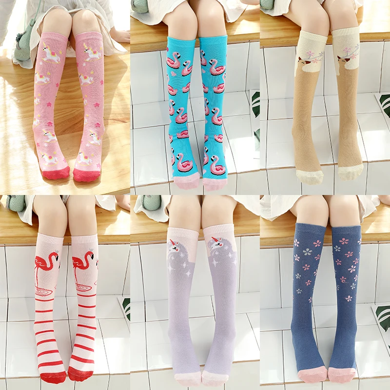 New Spring  warm long girls socks animal Flamingo unicorn flower kids children over knee high cotton baby socks for infant