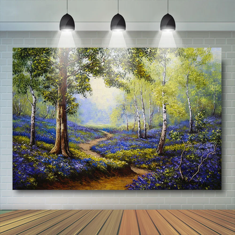 Oil painting Forest floral Backdrop Purple Flower Backdrops Animal Gress Photography Background For Photo Studio