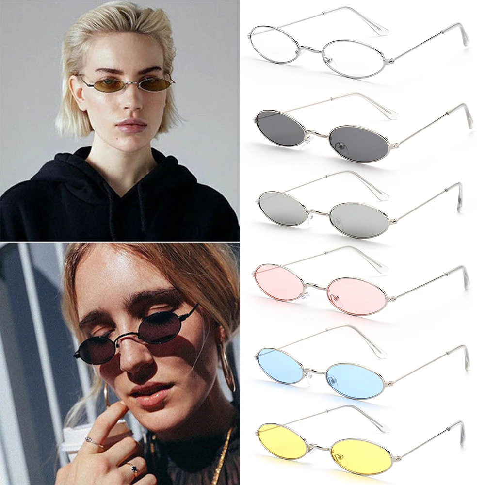 Kacamata Hitam Oval Kecil Retro Okulary Elegan Kacamata Hitam untuk Pria Wanita Kacamata Gafas Oculos