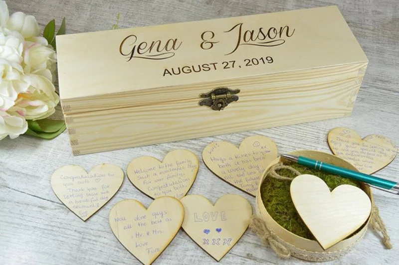 Personalized Wedding Signature Guest Book , Custom Rustic Keepsakes Alternative Gift, Engraved Wood Sign Wedding Guestbook Box