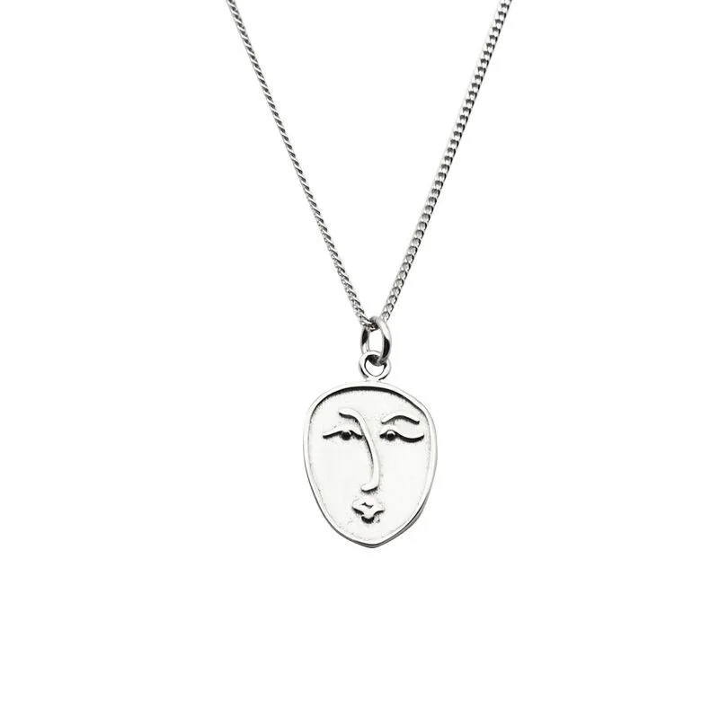 

2021 New 925 Sterling Silver Abstract Figure Face Pendant Necklace Punk Style Necklace Personality Design Clavicle Chain