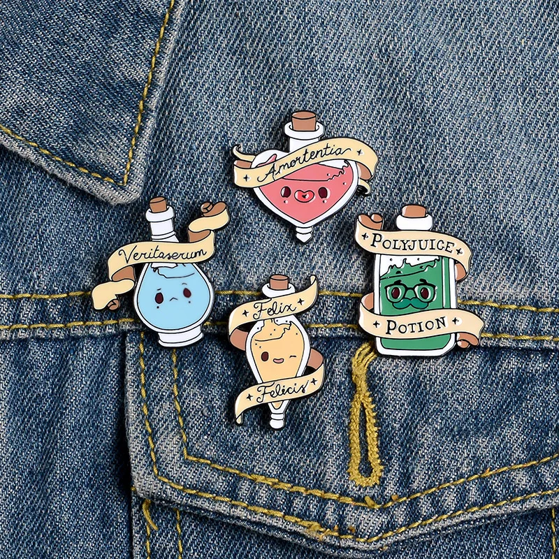 Cartoon Fun Magic Bottle Love Heart Cup Potion Enamel Brooch Alloy Badge Denim Clothes Bag Pin Cute Sweet Woman Jewelry Gift