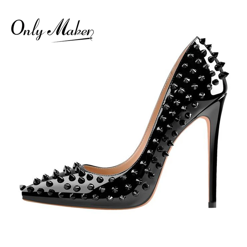 

Onlymaker Brand Women Rivet High Quality Pumps Wedding Shoes Gemstone Decoration Multi-color Spike Bling Shiny Big Size Heels