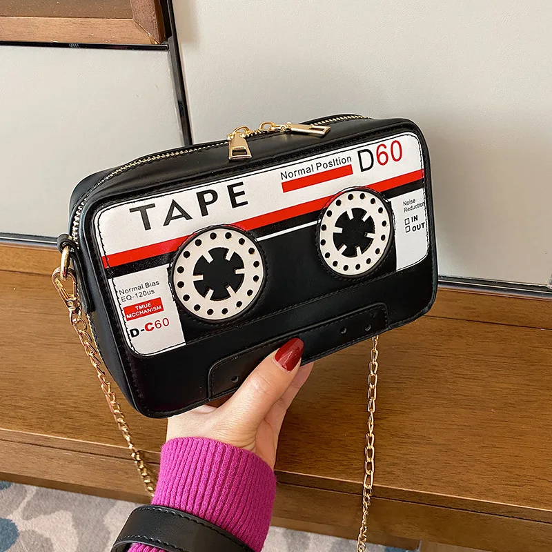 Women Retro Cassette Shoulder Bag Tape Shaped Recorder Crossbody Purse Elegant Banquet Evening Handbag for Girls