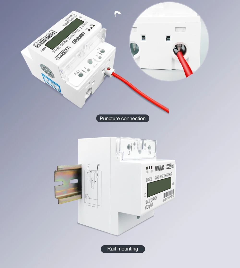 100A 110V 220V 50-60HZ LCD monofásico 2 cables 3 cables Din-rail kWh watt hora medidor de energía para América