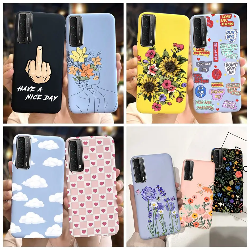 Fashion Flower Soft Case For Huawei P Smart 2021 Phone Cover Silicone Matte Protective Fundas For Huawei Y7A 2020 PPA-LX3 Bumper