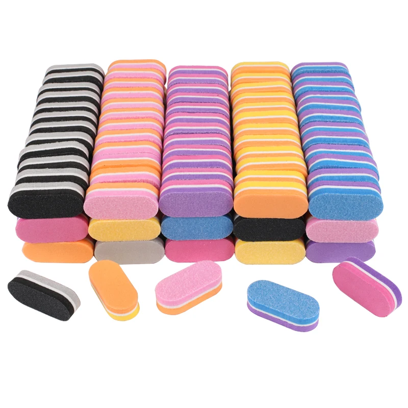 50pcs Mini Sponge Nail File 100/180 Colorful Nail Buffer Block Double Sided Sandpaper Pedicure Manicure Grinding Nail Art Files