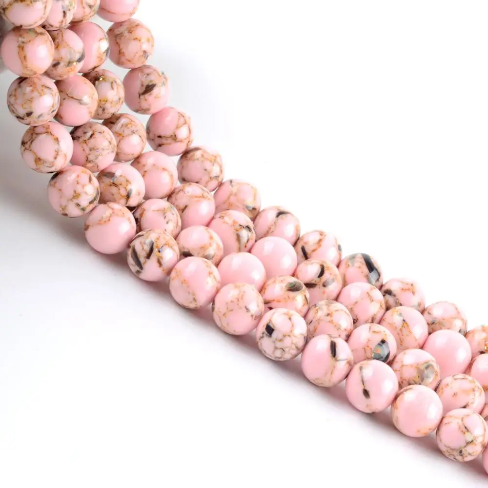 Light Pink Shell Howlite Turquoises Stone Beads Round Loose Spacer Beads For Jewelry Making DIY Bracelet Handmade 4/6/8/10/12mm