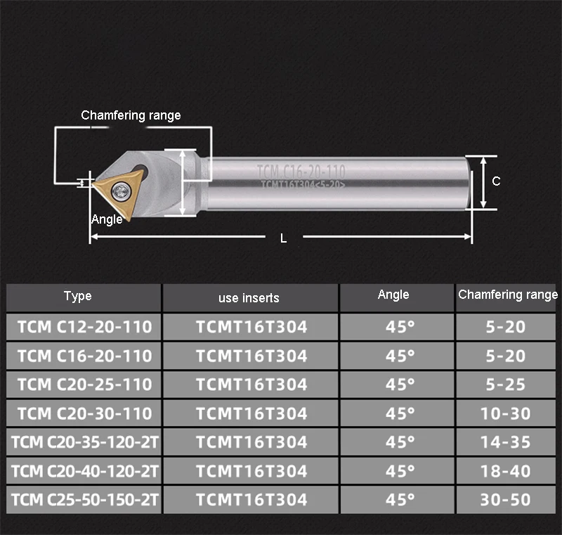 OYYU TCM 45 Degree Chamfering Tools Milling Cutter 12mm 16mm 20mm for TCMT Carbide Inserts Lathe Cutting Holder End Mill Shank