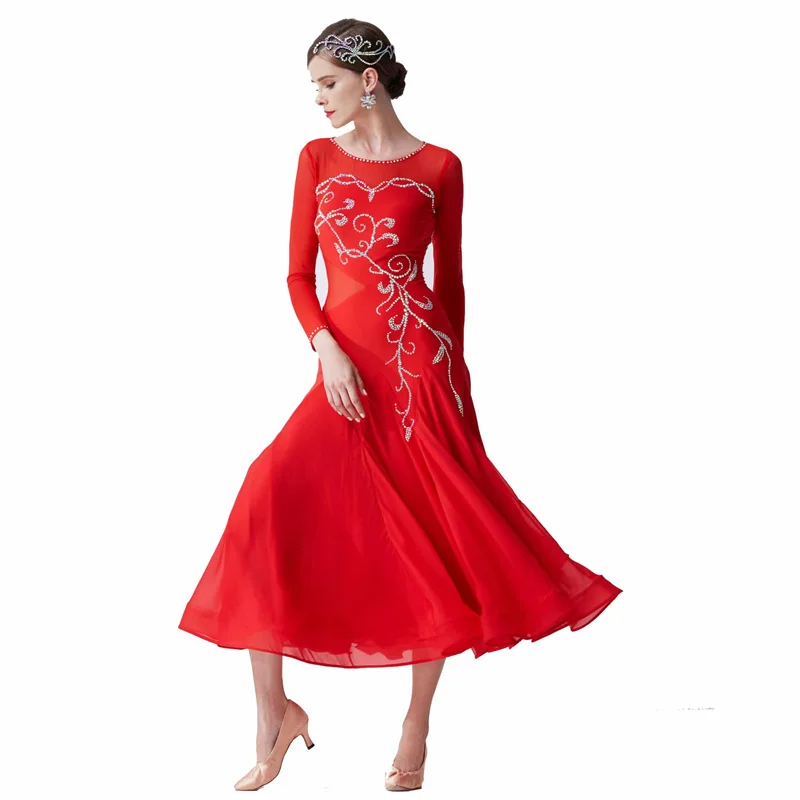 M-19310 Custom High Quality Smooth Dance Training Dresses Adult Long Modern Practice Dress Ballroom Dancing Clothes For Sale