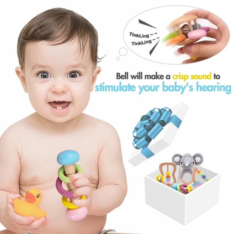 Bộ 5 Đồ Chơi Cho Bé 0-12 Tháng Tuổi Trẻ Sơ Sinh Đồ Chơi Gỗ DIY Móc Lục Lạc Giáo Dục Montessori Lục Lạc Đậu Nành Vòng Tay sản Phẩm