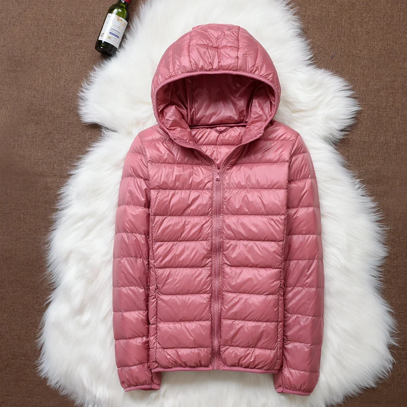 Inverno donna piumino sottile ultraleggero piumino d\'anatra bianco giacche con cappuccio manica lunga cappotto caldo Parka capispalla portatile