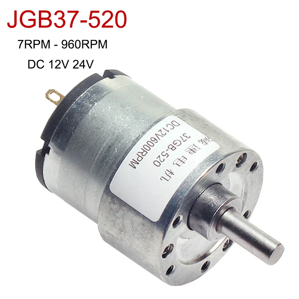 Micro Gear Motor DC 12V 24V JGB37-520 D Shaft Metal Gear Reversible Mini Motor 7RPM-960RPM High Torque Self Lock