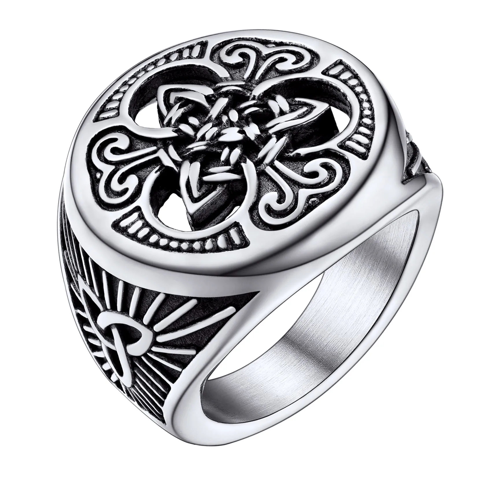 

U7 Irish Celtic Knot Ring Antique Black Stainless Steel Triquetra Signet for Men Hip Hop Jewelry Size 7 to 12 R202