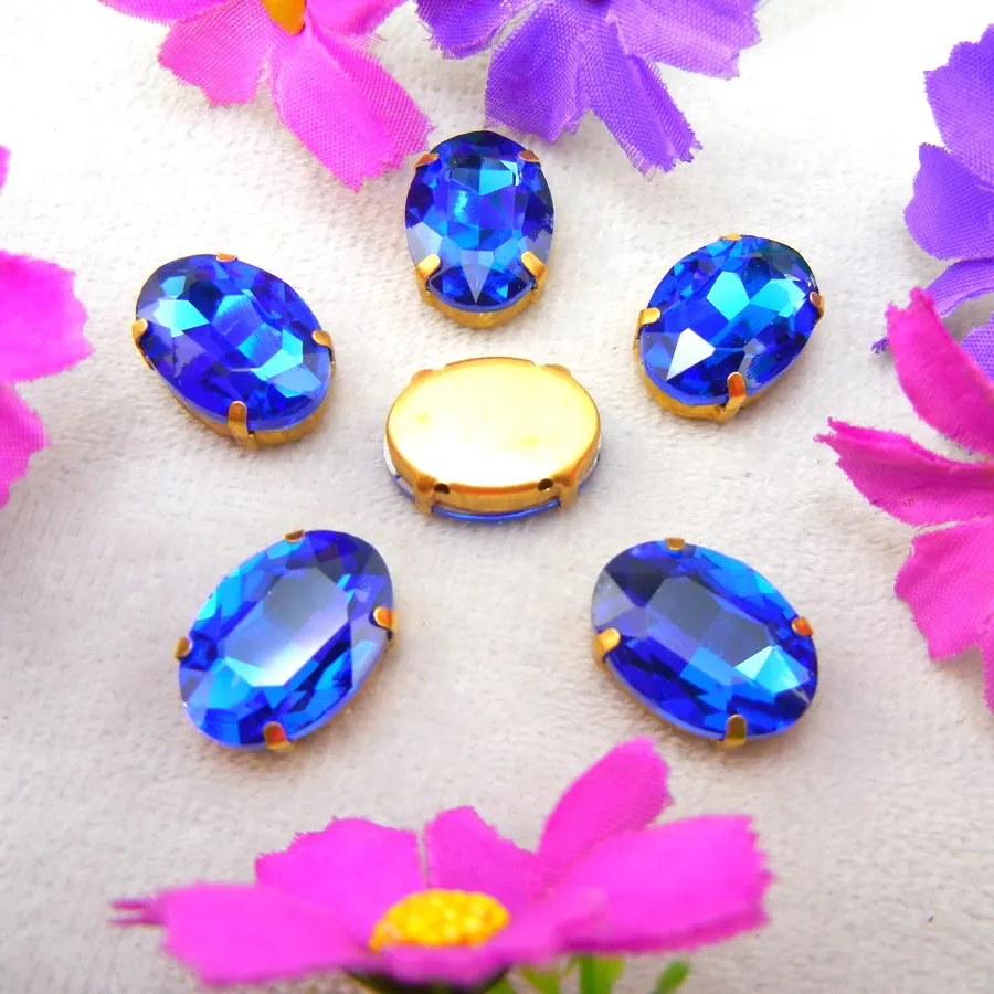 Glas-Kristall-Goldkrallenfassungen, 7 Größen, verschiedene Farben gemischt, ovale Form, aufnähbare Strassperlen für Kleidung, Schuhe, Accessoires – Detail 7