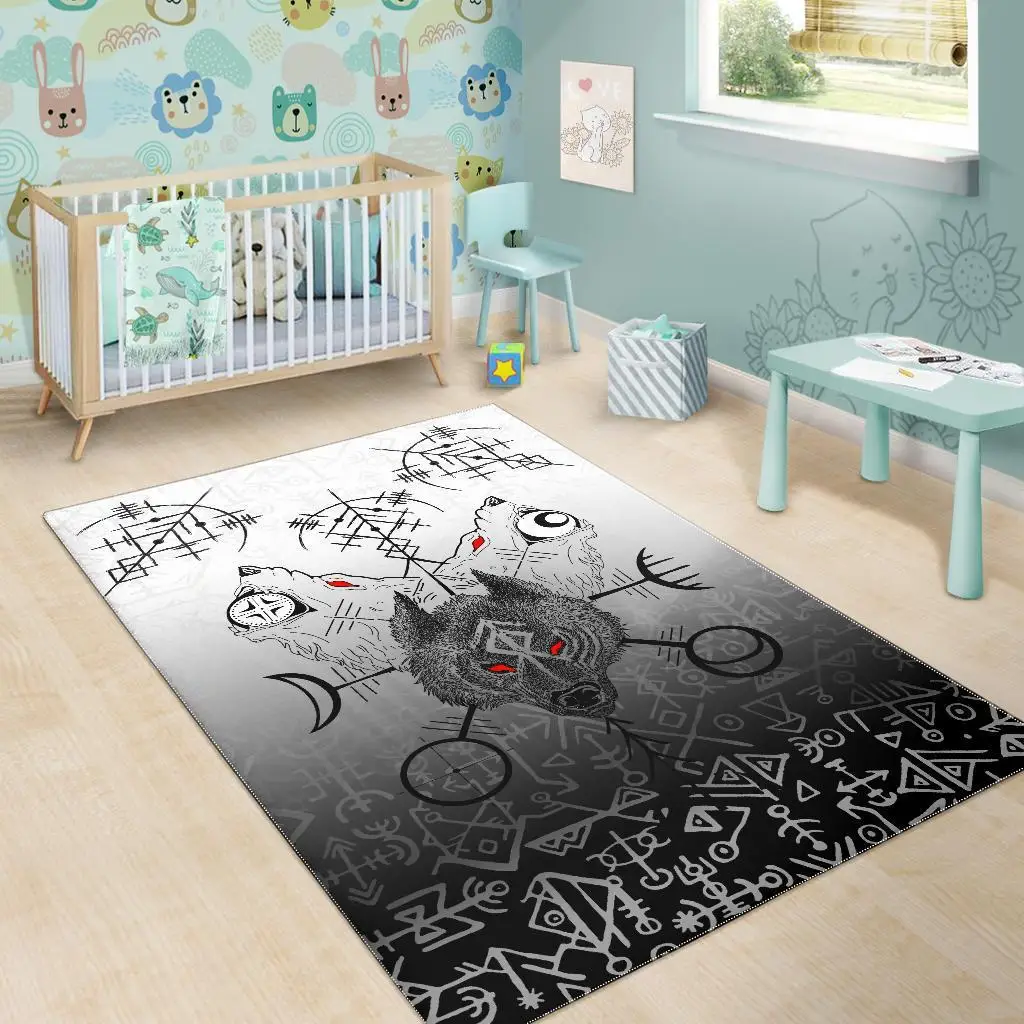 Wolf tattoo Area Rug 3D Printed Non-slip Mat Dining Room Living Room Soft Bedroom Carpet